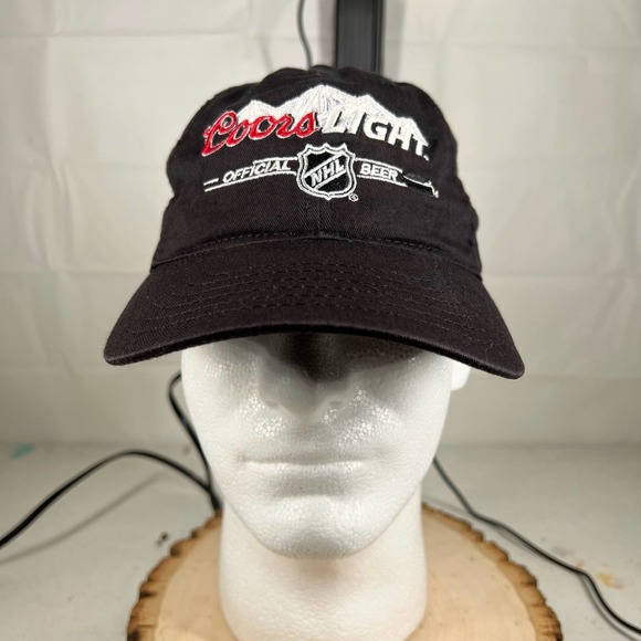 Coors Light Beer NHL Embroidered Logo Baseball Cap Hat Hook and Loop Black Red - Picture 2 of 7